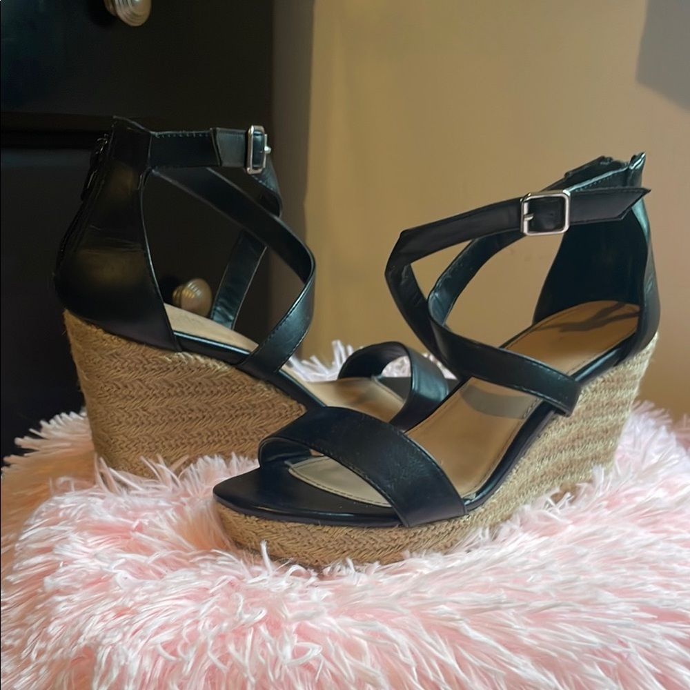 Black Wedge Sandals